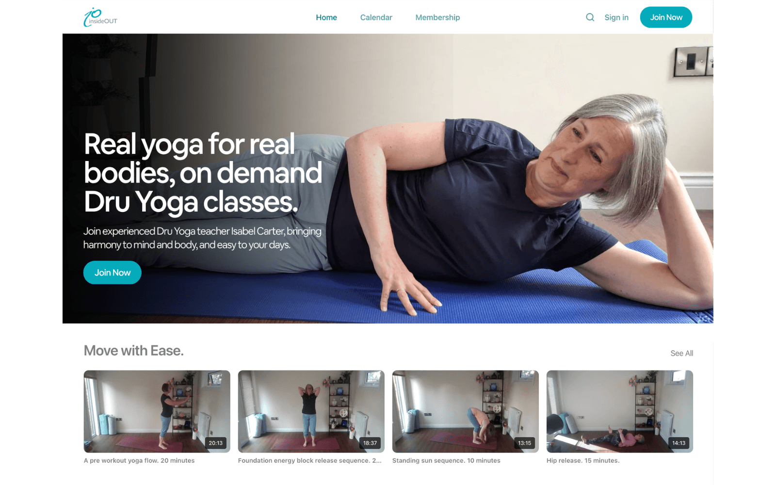Inside Out Yoga branded online yoga membership studio created with Libree