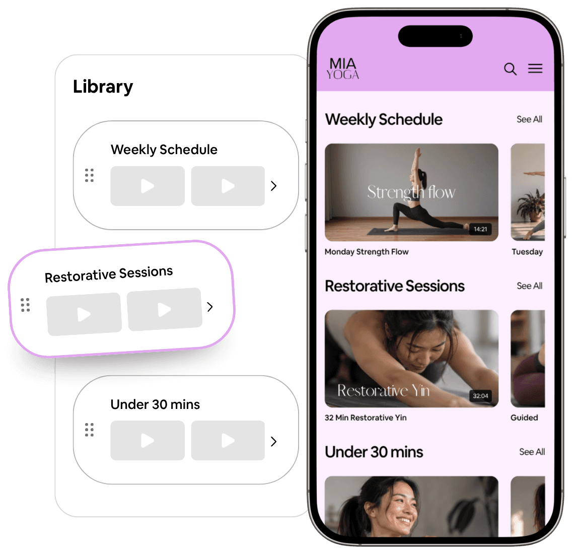 An organised Libree video library with browsable rows and collections